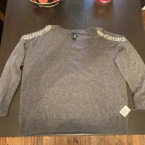 INC International Concepts Heather Gray Jewel Cold Shoulder Sweater Size 1X